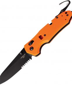 Hogue Trauma First Response Tool HO34774, 3.38" Bohler N680 Black Cerakote Serrated Blade, Orange G-10 Handles