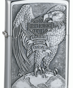 Zippo Z200HDH231-C Classic Lighter, Harley Davidson "Made In The USA" Eagle & Globe Emblem, Brushed Chrome