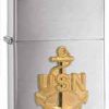 Zippo Z280ANC Classic Lighter, Gold USN Emblem, Brushed Chrome -Cheap Gear Store knifework 280anc.1 27265.1566586749