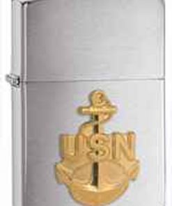 Zippo Z280ANC Classic Lighter, Gold USN Emblem, Brushed Chrome