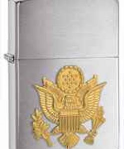 Zippo Z280ARM Classic Lighter, Gold Army Emblem, Brushed Chrome