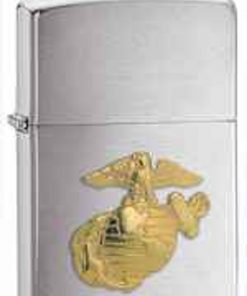 Zippo Z280MAR Classic Lighter, Gold Marines Emblem, Brushed Chrome