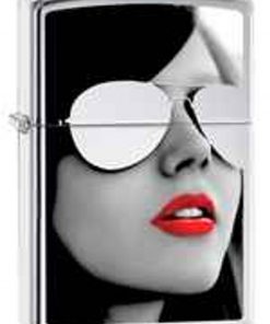 Zippo Z28274 Classic Lighter, Chrome Sunglass-Red Lips, High Polish Chrome