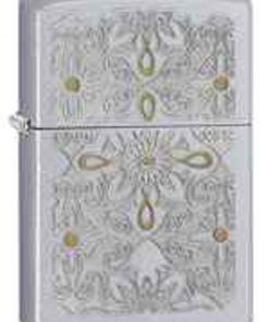Zippo Z28457 Classic, Floral w/ Gold Accents, Satin Chrome