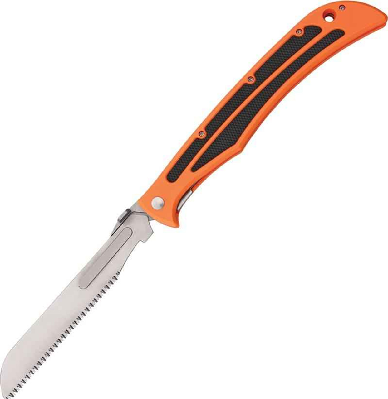 Havalon Baracuta Bone Saw Orange - 6" closed linerlock. 4 1/2" stainless saw blade 3 Havalon Baracuta Bone Saw Orange - 6" closed linerlock. 4 1/2" stainless saw blade