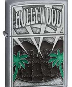 Zippo Z21056 Lighter Hollywood Palm Trees Emblem, Satin Chrome