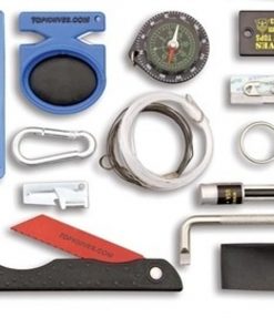 TOPS Knives XcEST Bravo Fixed Blade XCEST-B, 3.25" 440C Black Double Edge Blade, Brown Canvas Micarta Handles, Black Nylon Sheath w/ TOPS Survival Kit -Cheap Gear Store xcest bravo 90069.1625667254